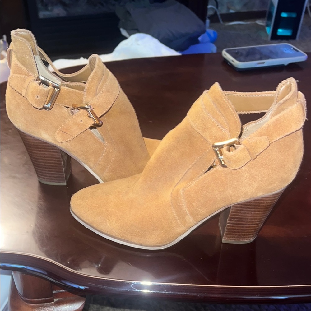 Michael Kors Tan Heeled Boots with Block Heel